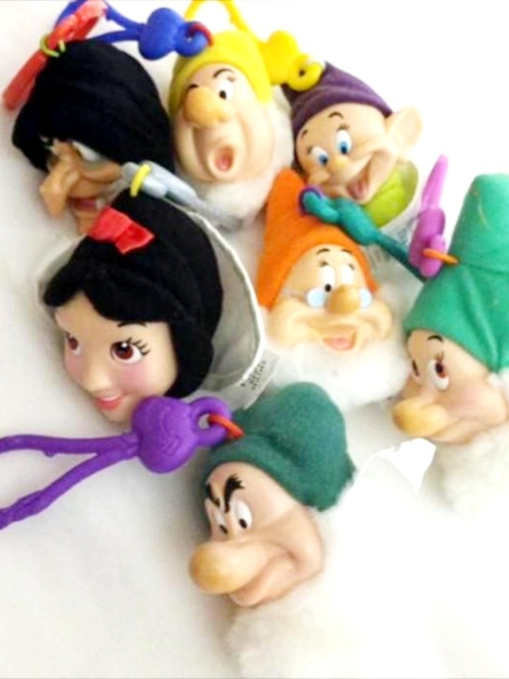 Vintage Disney Snow White & 7 Dwarfs Plush Keychain Clip Lot